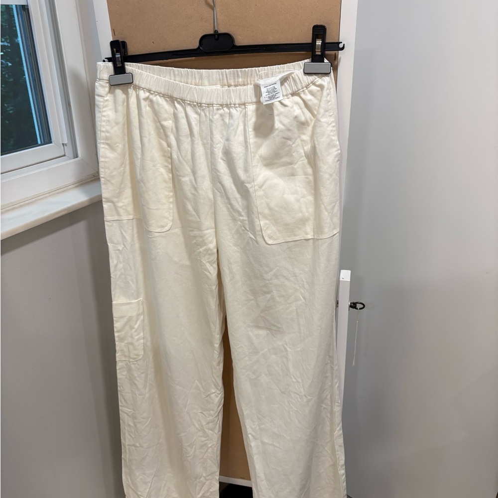 Avery White Linen Blend Pull-On Pants Size S